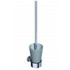 Brosse wc mural en laiton chromé avec récptacle verre dépoli support serie miami à fixer ou à coller 