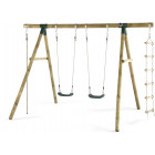 Portique en bois avec balançoire -échelle et corde