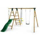 Portique en bois avec toboggan  et agrès