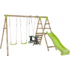 Plateforme de jeux avec agrès - toboggan et mur d'escalade