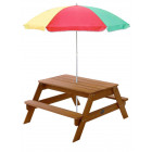 Table de pique-nique en bois avec parasol