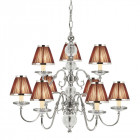 Chandelier tilburg, nickel poli, 9 abat-jours chocolat