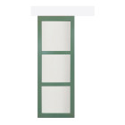 Porte coulissante vitrée verte - vitrages depoli h204 x l73 + rail alu bandeau blanc  et 2 coquilles posees - gd menuiseries