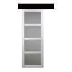 Porte coulissante modèle tana vitrage blanc h204 x l.73 avec rail aluminium bandeau noir - gd menuiseries