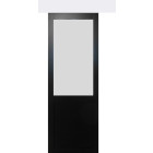Porte coulissante athena noir h204 x l73 + rail alu bandeau blanc et 2 coquilles gd menuiseries