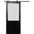 Porte coulissante athena noir h204 x l83 + rail a roulettes et 2 coquilles gd menuiseries