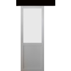Porte coulissante athena blanc h204 x l83 + rail alu bandeau noir et 2 coquilles gd menuiseries