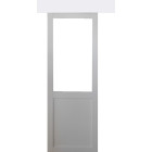 Porte coulissante atelier blanc h204 x l73 sans meneau + rail alu bandeau blanc et 2 coquilles gd menuiseries