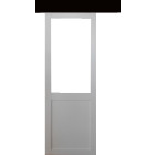Porte coulissante atelier blanc h204 x l73 sans meneau + rail alu bandeau noir et 2 coquilles gd menuiseries
