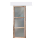 Porte coulissante bois frake vitrage transparent h204 x l83 + rail alu bandeau blanc et 2 coquilles gd menuiseries