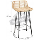 Tabouret haut en rotin naturel et métal