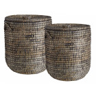 Panier à linge rond en jonc (lot de 2)