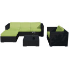 Salon de jardin 6 éléments en résine noire coussins verts