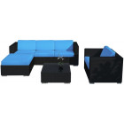 Salon de jardin 6 éléments en résine noire coussins turquoises