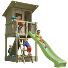 Aire de jeux en bois beach hut avec rampe d'escalade