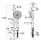 Colonne de douche en inox chromé comprenant barre murale 1100 mm, douchette 5 fonctions, porte savon