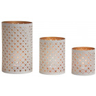 Photophores en métal blanc intérieur doré (lot de 3)