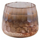 Photophore en verre teinté rose et doré 10 cm