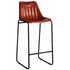 Tabouret de bar en cuir marron et pieds en métal