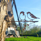 Oiseaux sur pique couple de moineaux en acier corten hauteur 28cm
