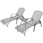 Lot de 2 transats chaise longue bain de soleil lit de jardin terrasse meuble d'extérieur avec table acier anthracite helloshop26 02_0012071