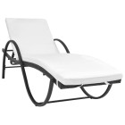 Transat chaise longue bain de soleil lit de jardin terrasse meuble d'extérieur avec coussin résine tressée noir helloshop26 02_0012529