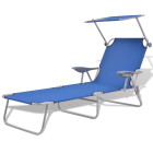 Transat chaise longue bain de soleil lit de jardin terrasse meuble d'extérieur avec auvent acier bleu helloshop26 02_0012263