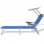Vidaxl chaise longue de jardin avec baldaquin acier bleu 58x189x27 cm
