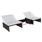 Lot de 2 transats chaise longue bain de soleil lit de jardin terrasse meuble d'extérieur avec table résine tressée marron helloshop26 02_0012130
