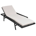 Transat chaise longue bain de soleil lit de jardin terrasse meuble d'extérieur avec coussin résine tressée noir helloshop26 02_0012522