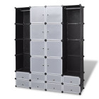 Armoire modulaire 18 compartiments noir et blanc 37x146x180,5cm