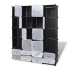 Armoire modulaire 18 compartiments noir et blanc 37x146x180,5cm