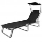 Vidaxl chaise longue pliable avec auvent noir 189 x 58 x 27 cm