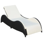 Transat chaise longue bain de soleil lit de jardin terrasse meuble d'extérieur avec coussin résine tressée noir helloshop26 02_0012526