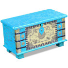 Coffre de rangement bois de manguier bleu 80 x 40 x 45 cm
