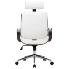 Chaise de bureau avec appuie-tête blanc similicuir et bois