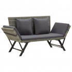 Banc de jardin avec coussins 176 cm gris résine tressée