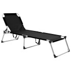 Transat chaise longue bain de soleil lit de jardin terrasse meuble d'extérieur pliable extra haute pour seniors aluminium noir helloshop26 02_0012873