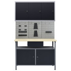 Établi 120 cm et 3 panneaux muraux et 1 armoire atelier table de travail gris noir