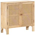 Buffet 80x30x73 cm bois de manguier massif et canne naturelle