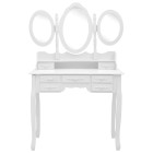 Coiffeuse avec tabouret et miroir pliable en 3 blanc