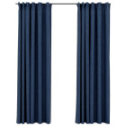 Rideaux occultants aspect lin avec crochets 2pcs bleu 140x225cm