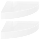 Étagères d'angle flottantes 2pcs blanc brillant 25x25x3,8cm mdf