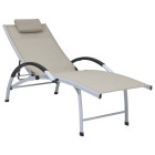 Transat chaise longue bain de soleil lit de jardin terrasse meuble d'extérieur aluminium textilène crème helloshop26 02_0012258