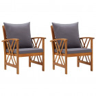 Chaises de jardin avec coussins 2 pcs bois d'acacia massif