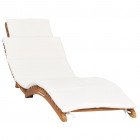 Chaise longue pliable avec coussin bois de teck - Couleur au choix