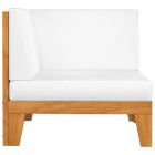 Canapé d'angle sectionnel et coussins blanc crème bois d'acacia