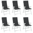 Coussins de chaise de jardin à dossier haut lot de 6 noir tissu