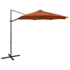 Parasol meuble de jardin déporté avec mât et lumières led 300 cm orange helloshop26 02_0008539