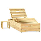 Transat chaise longue bain de soleil lit de jardin terrasse meuble d'extérieur 198 cm avec table bois de pin imprégné de vert helloshop26 02_0012608